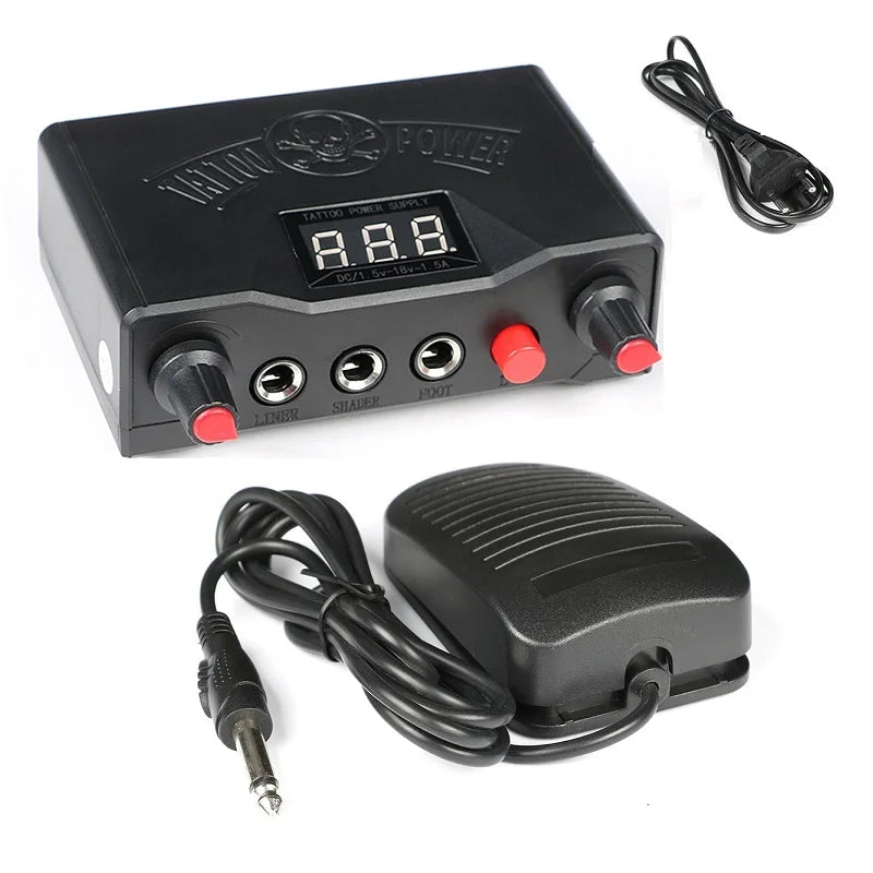 Tattoo Power Kit Digital LCD Dual Mode Power Foot Pedal Clip Cable For Rotary And Coil Tattoo Gun Machine Tattoo Accessory Kit by Geo’s Online Store