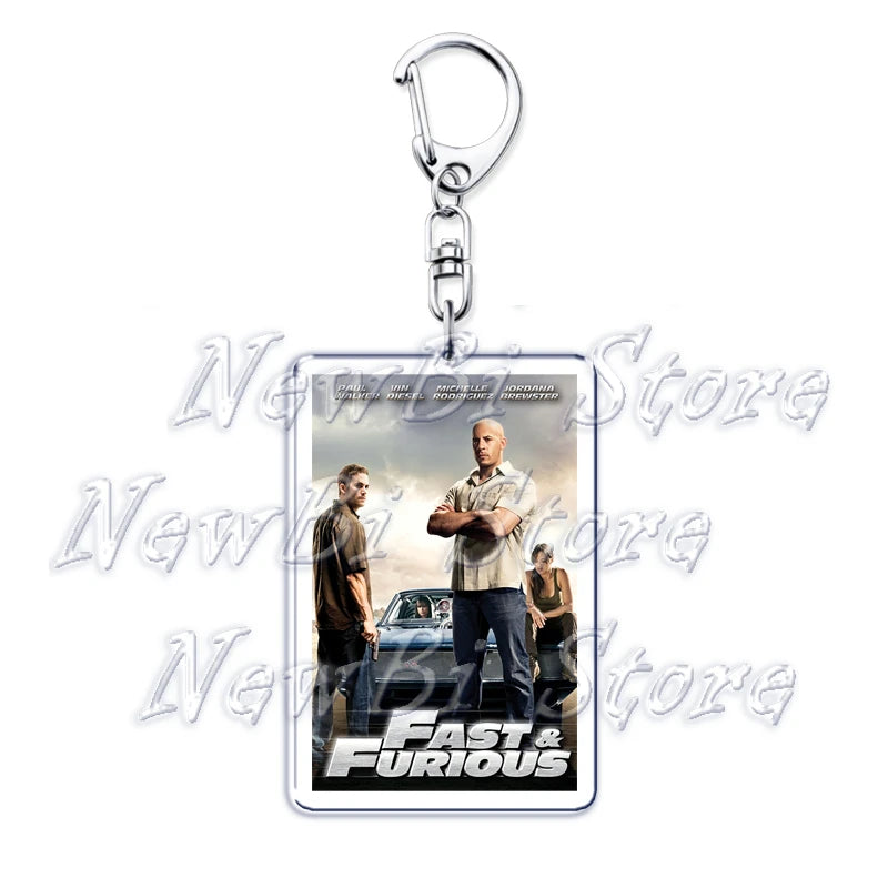 Classic Fast Furious Movie Cover Poster Keychain for Accessories Bag Pendant Sport Car Key Chain Ring Keyring Jewelry Fans Gift by Geo’s Online Store