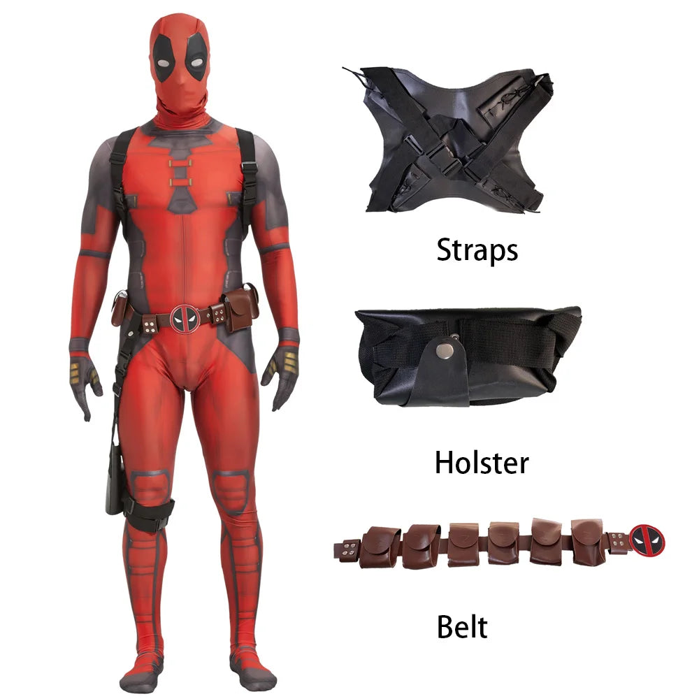 Deadpool Wolverine Cosplay Spandex Zentai Deadpool Bodysuit Halloween Costume Suit Belt Headwear Mask Sword Holster Cosplay by Geo’s Online Store