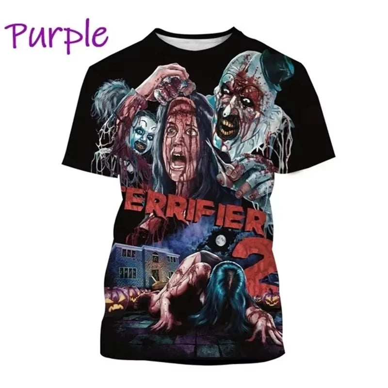 Terrifier Horror Movie 3D Print T-Shirts Men Women Fashion Casual Short Sleeve T Shirt Oversized Harajuku Tees Tops Man Clothing by Geo’s Online Store