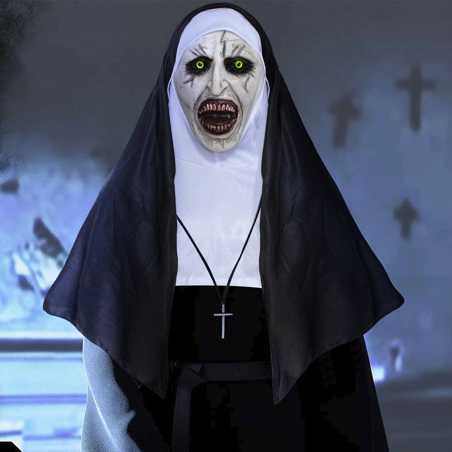 Horror Nun Mask Headscarf Cosplay Creepy Valak Ghost Face Latex Masks Halloween Carnival Purim Party Headpiece Costume Props by Geo’s Online Store