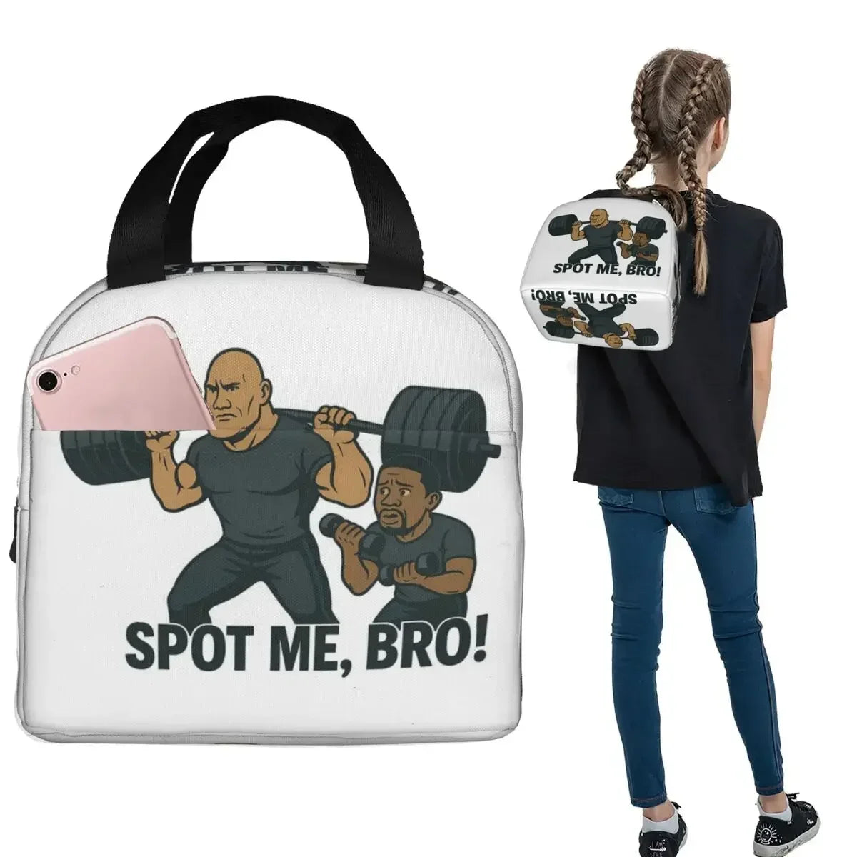 Dwayne Johnson And Kevin Hart Gym Cartoon Insulated Lunch Bag for Women Kids Portable Food Boxes Thermal Lunch Box Tote by Geo’s Online Store