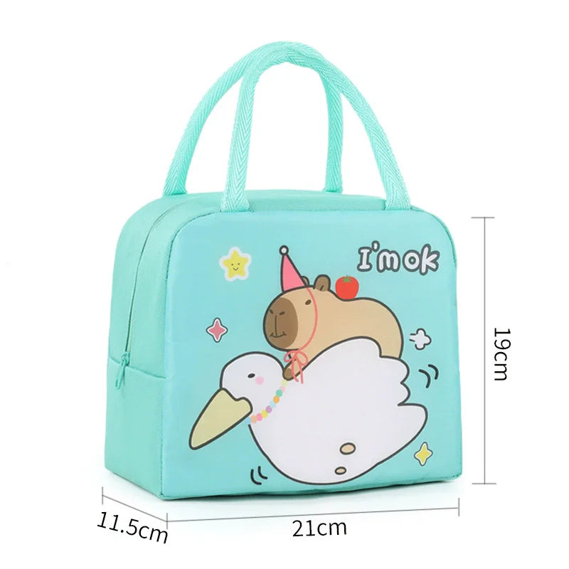 Cartoon Capybara Lunch Bag Insulated Food Container, Portable Thermal Bento Box Bag for School, Eco-Friendly Meal Tote for Kids by Geo’s Online Store