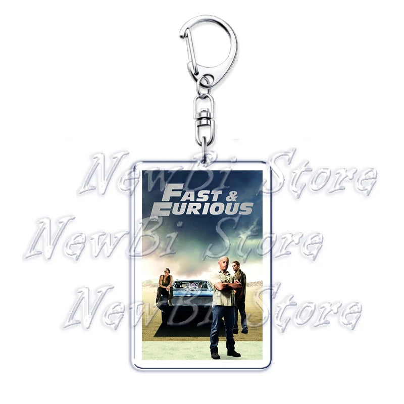 Classic Fast Furious Movie Cover Poster Keychain for Accessories Bag Pendant Sport Car Key Chain Ring Keyring Jewelry Fans Gift by Geo’s Online Store