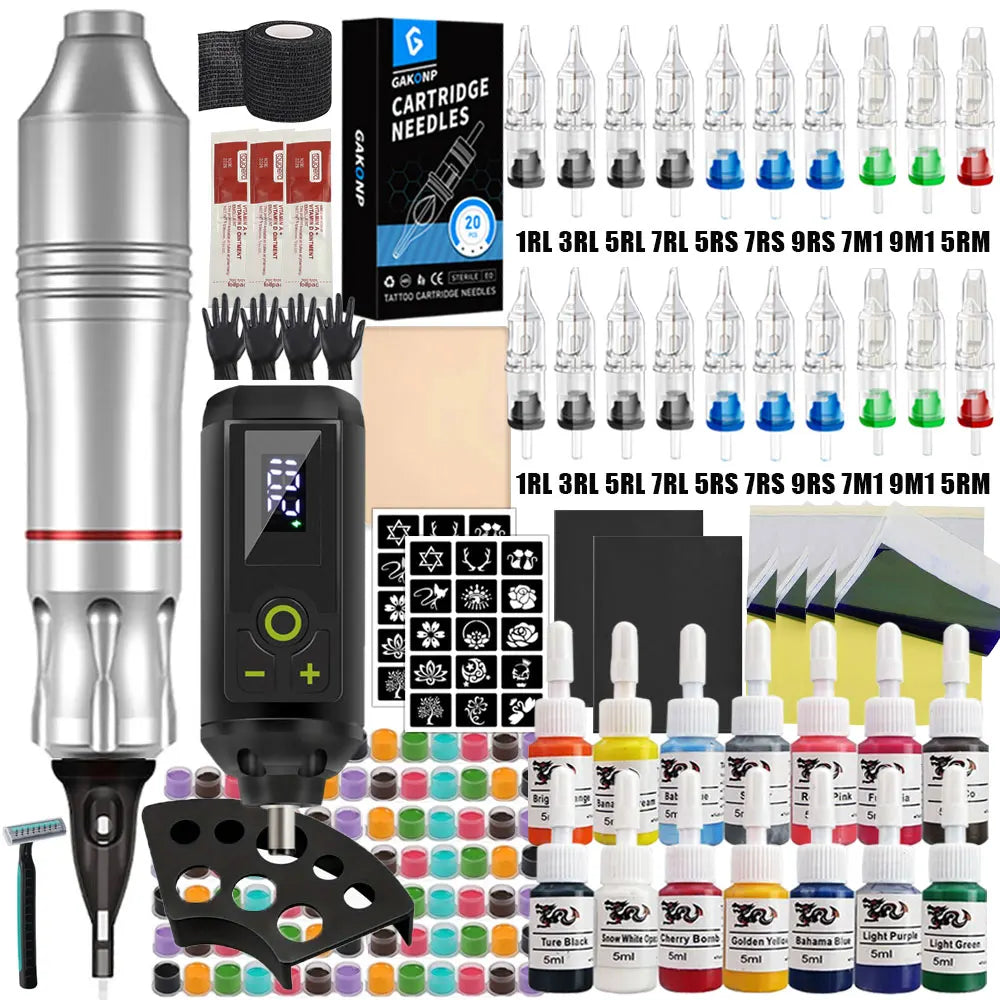 Professional Wireless Tattoo Machine Kit Rotary Tattoo Pen Kit with Wireless Power Supply Inks Needles for Tattoo Beginners Kits by Geo’s Online Store