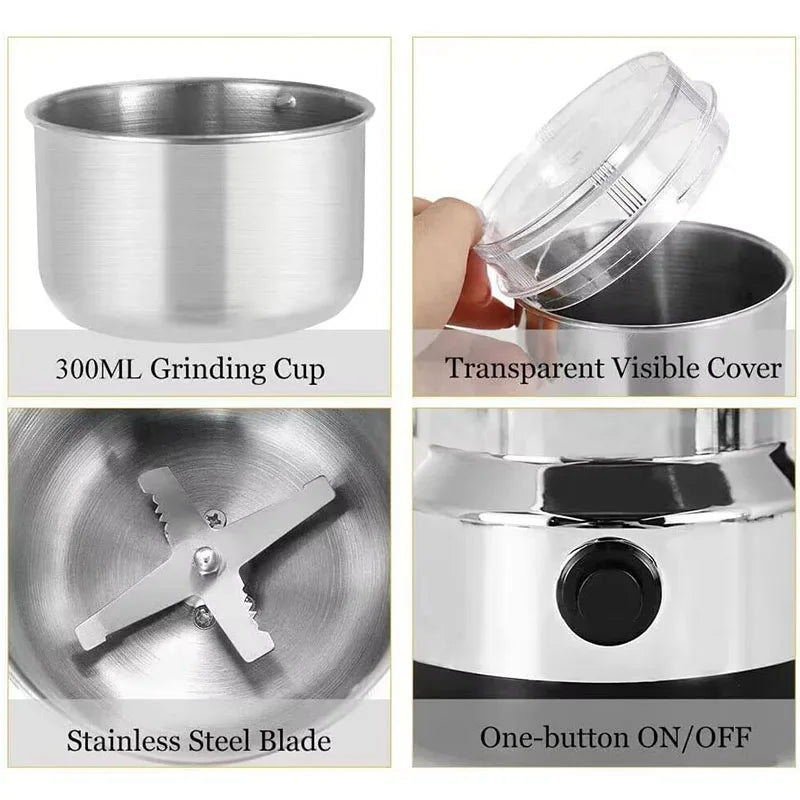 Kitchen Multifunctional 4 Blade Grain Grinder Coffee Chopping Home Electric Coffee Grinder Nut Bean Flavor Blender by Geo’s Online Store