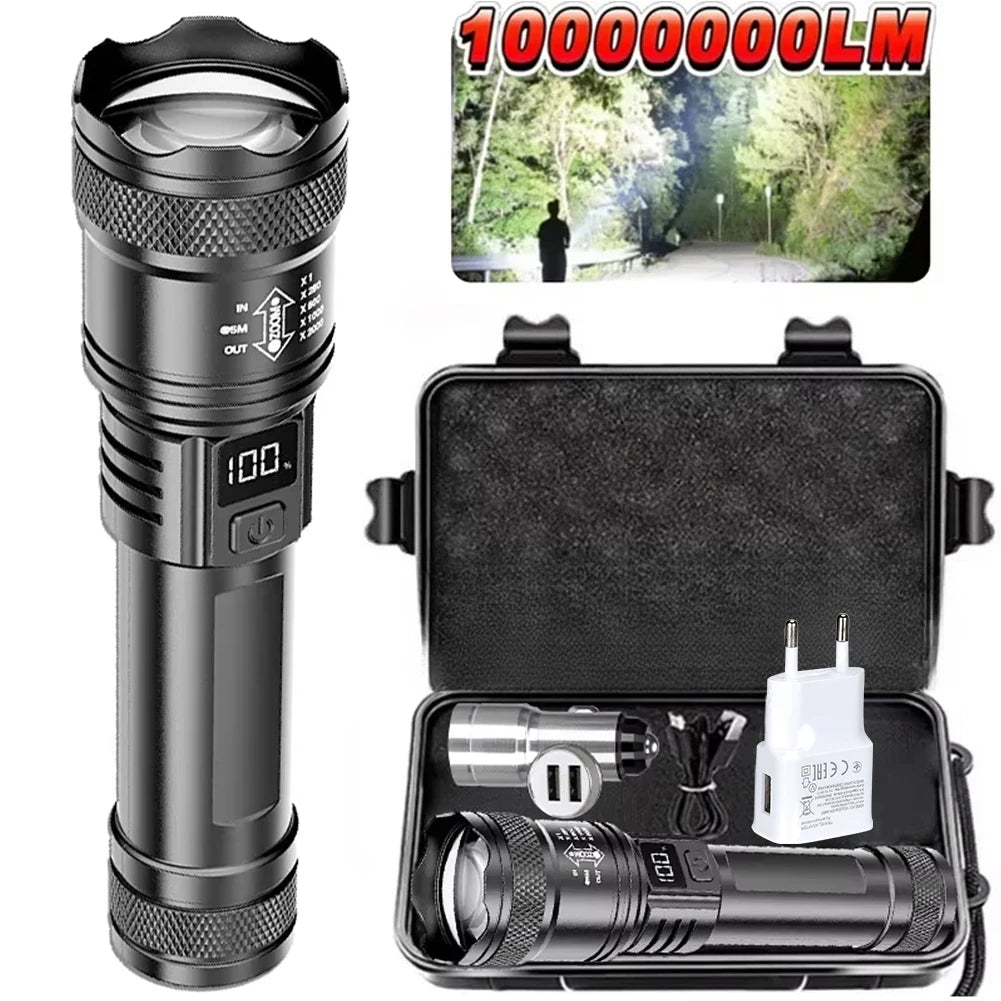 100000LM Super Bright Flashlight Rechargeable LED Torch Long Range Tactical Lamp for Outdoor Waterproof Camping Fishing Lantern by Geo’s Online Store