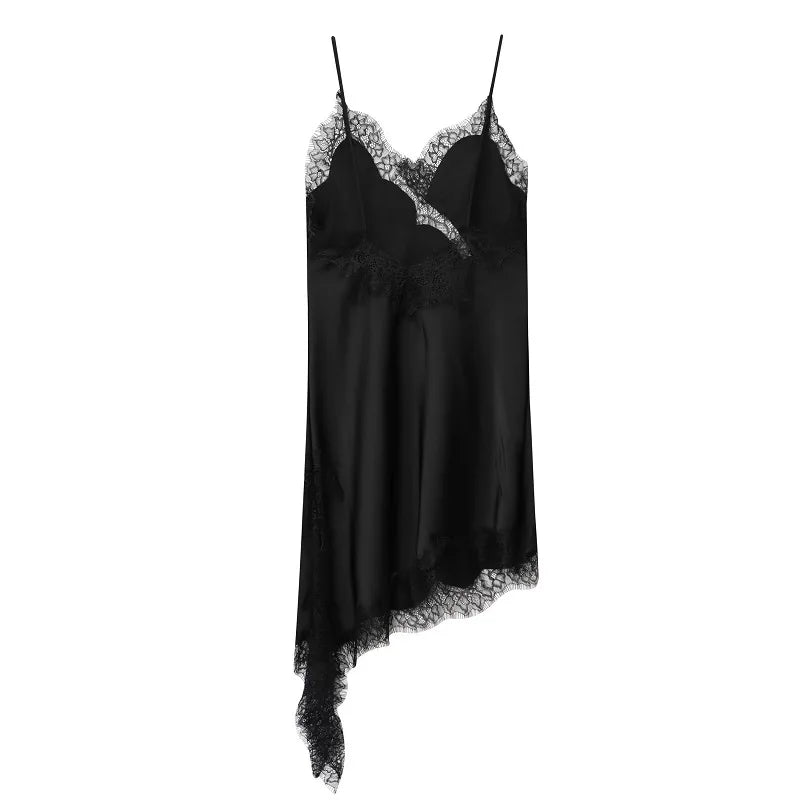 MUJER 2025 Lace Slip Dress Woman Black Backless Short Dresses for Women Asymmetric Party Women's Summer Dress Satin Sexy Dresses by Geo’s Online Store
