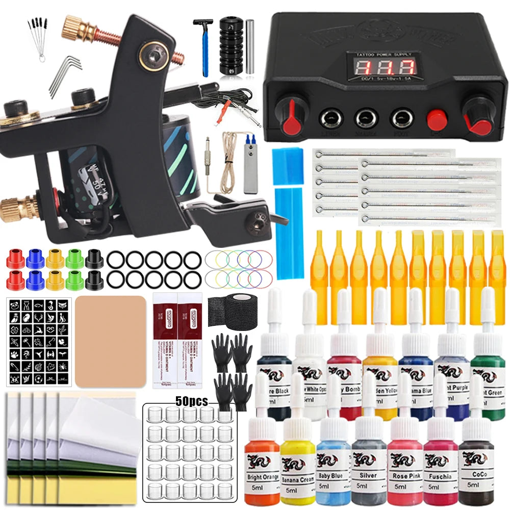 Coils Tattoo Machines Kit Cheap Beginner Tattoo Kit with Power Supply Tattoo Needles Body Arts Supplies for Liner Shader Machine by Geo’s Online Store