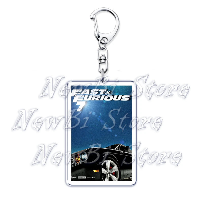 Classic Fast Furious Movie Cover Poster Keychain for Accessories Bag Pendant Sport Car Key Chain Ring Keyring Jewelry Fans Gift by Geo’s Online Store
