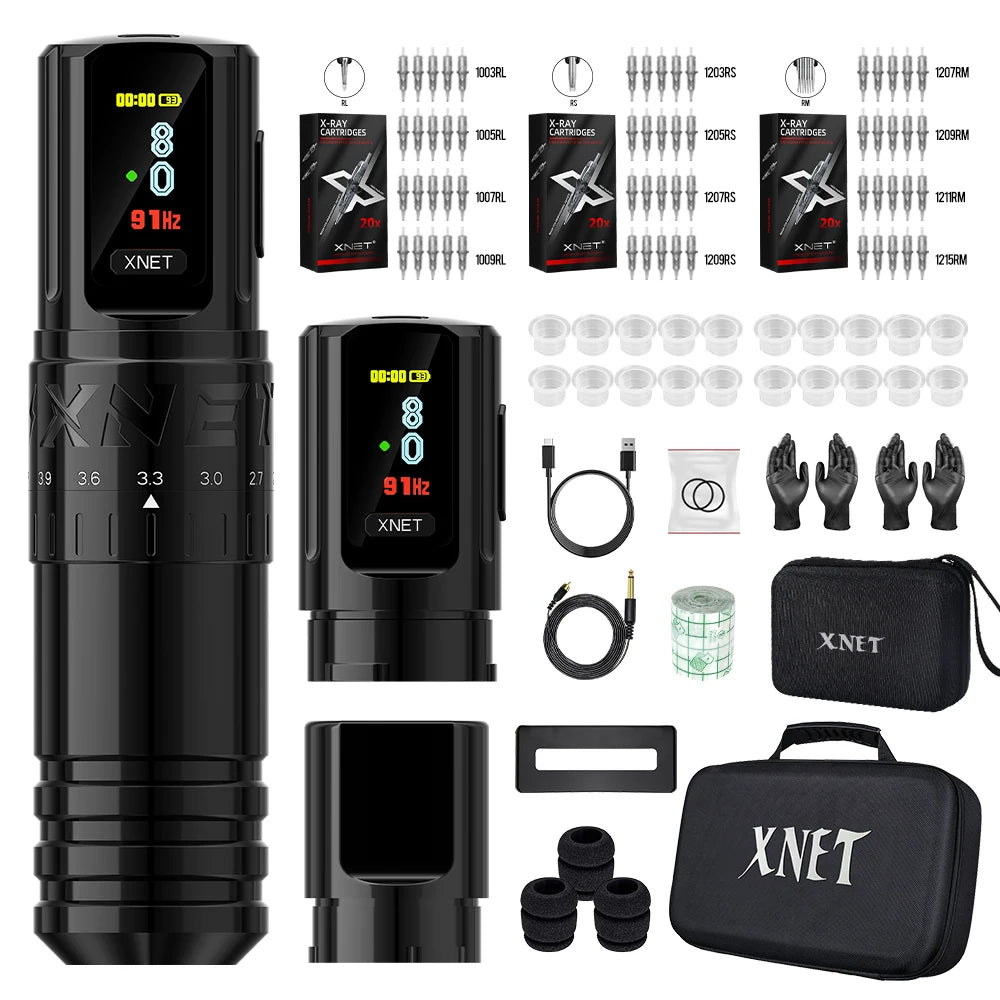XNET Vipera Wireless Tattoo Machine Kit Adjustable Stroke 2.4-4.2mm OLED Display 60pcs Mixed Tattoo Cartridge for Tattoo Artists by Geo’s Online Store