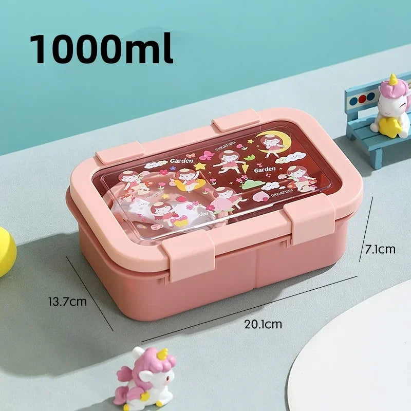 1000/1350ml Cartoon Lunch Box with Soup Bowl Bento Box Buckle Design Sealed and Leak-proof Portable Food Storage Container by Geo’s Online Store