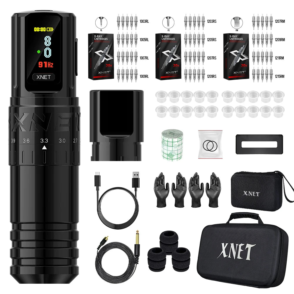 XNET Vipera Wireless Tattoo Machine Kit Adjustable Stroke 2.4-4.2mm OLED Display 60pcs Mixed Tattoo Cartridge for Tattoo Artists by Geo’s Online Store