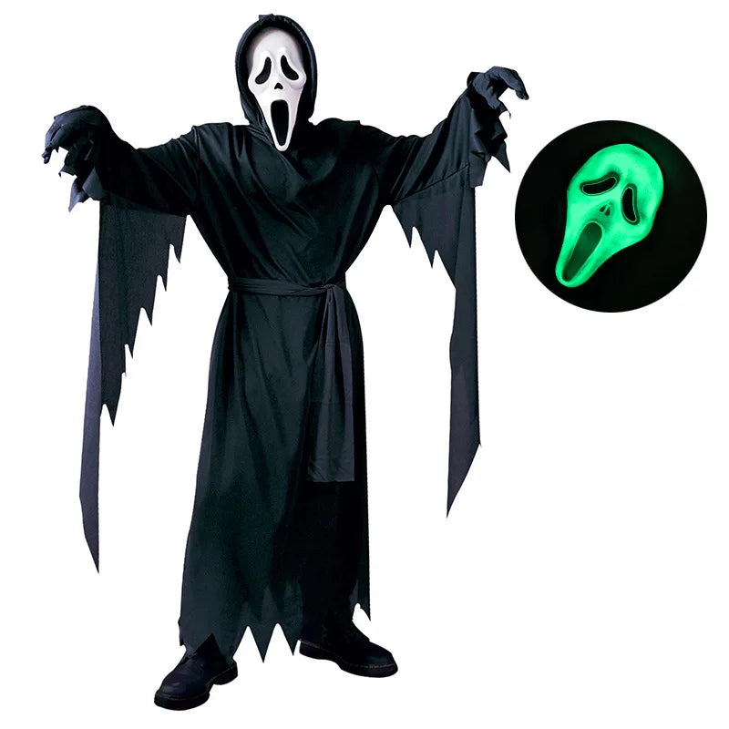 Scream Ghostface Cosplay Costume Horror Movie Mask Robe Outfit Adult Halloween Carnival Party Fancy Dress Role Play Suit by Geo’s Online Store