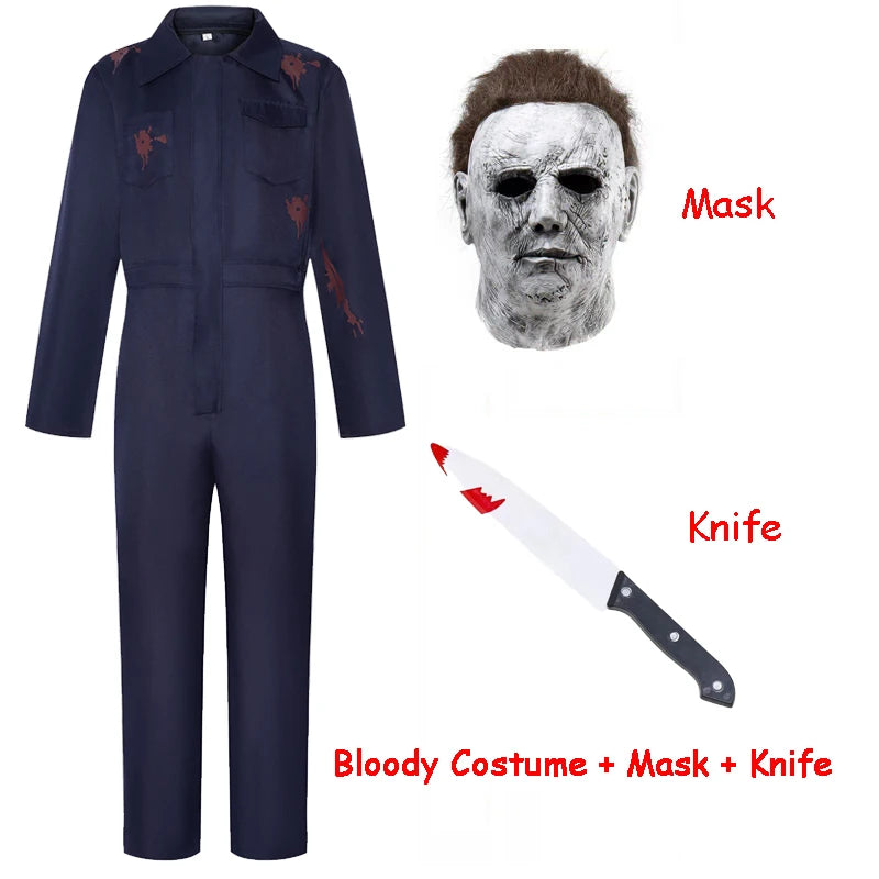 Halloween Cosplay Doodt Michael Myers Cosplay Costume Scary Bloody Killer Jumpsuit Horror Mask Suit Props Clothes Adult Kids by Geo’s Online Store