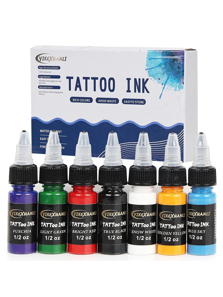 15ml 7colors Tattoo Ink Pigment with box Body Art Tattoo Kits Professional Beauty Paints Makeup Tattoo Supplies Semi-permanent by Geo’s Online Store