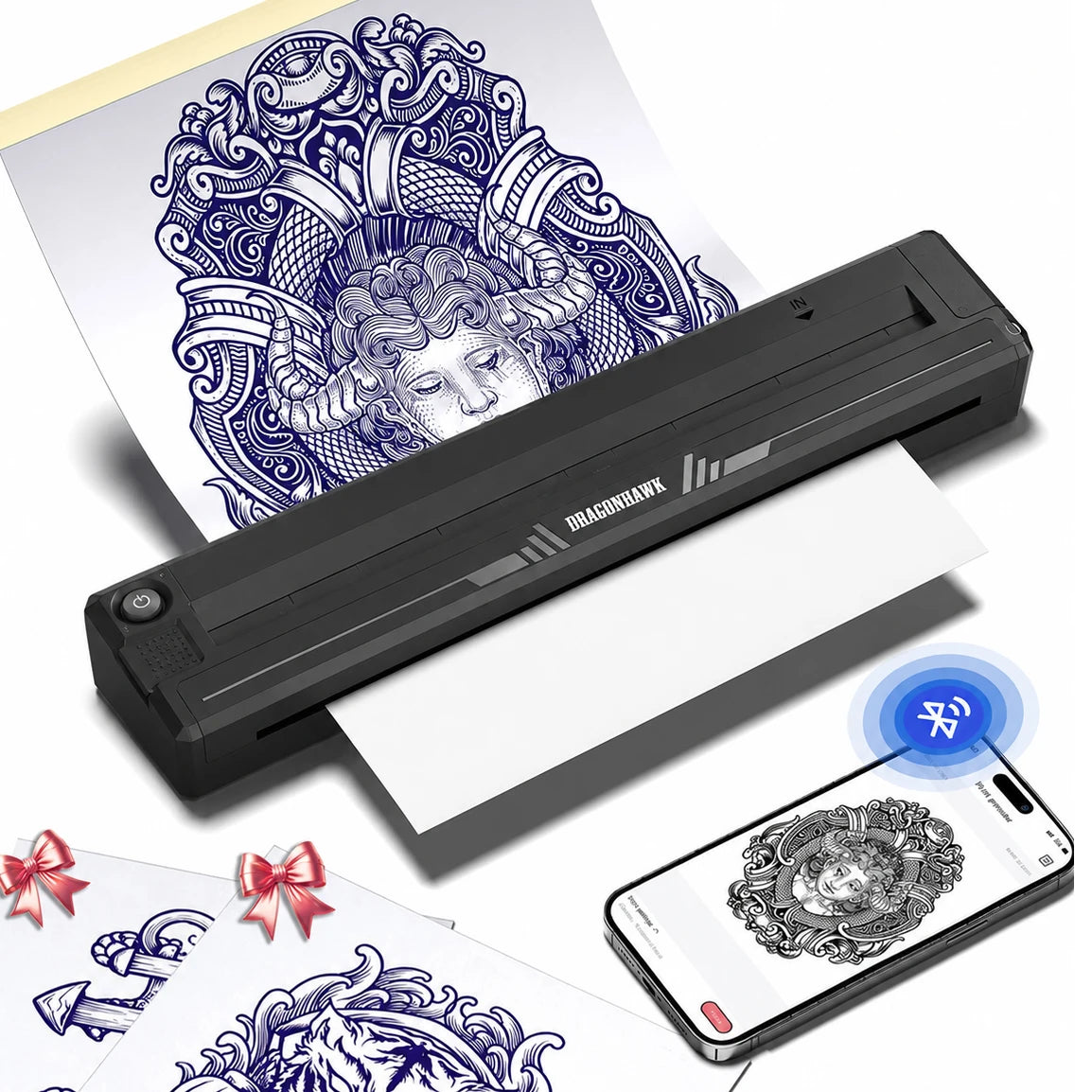 Dragonhawk L3 Tattoo Kit Full Set Thermal Tattoo Stencil Printer 7 Strokes Wireless Tattoo Pen 20 Cartridge Needle for Beginners by Geo’s Online Store