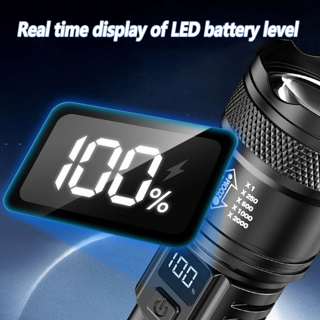 Rechargeable LED Flashlight Zoomable Torch with LCD Display 3 Modes Waterproof High Power Hand Light Outdoor Wilderness Camping by Geo’s Online Store