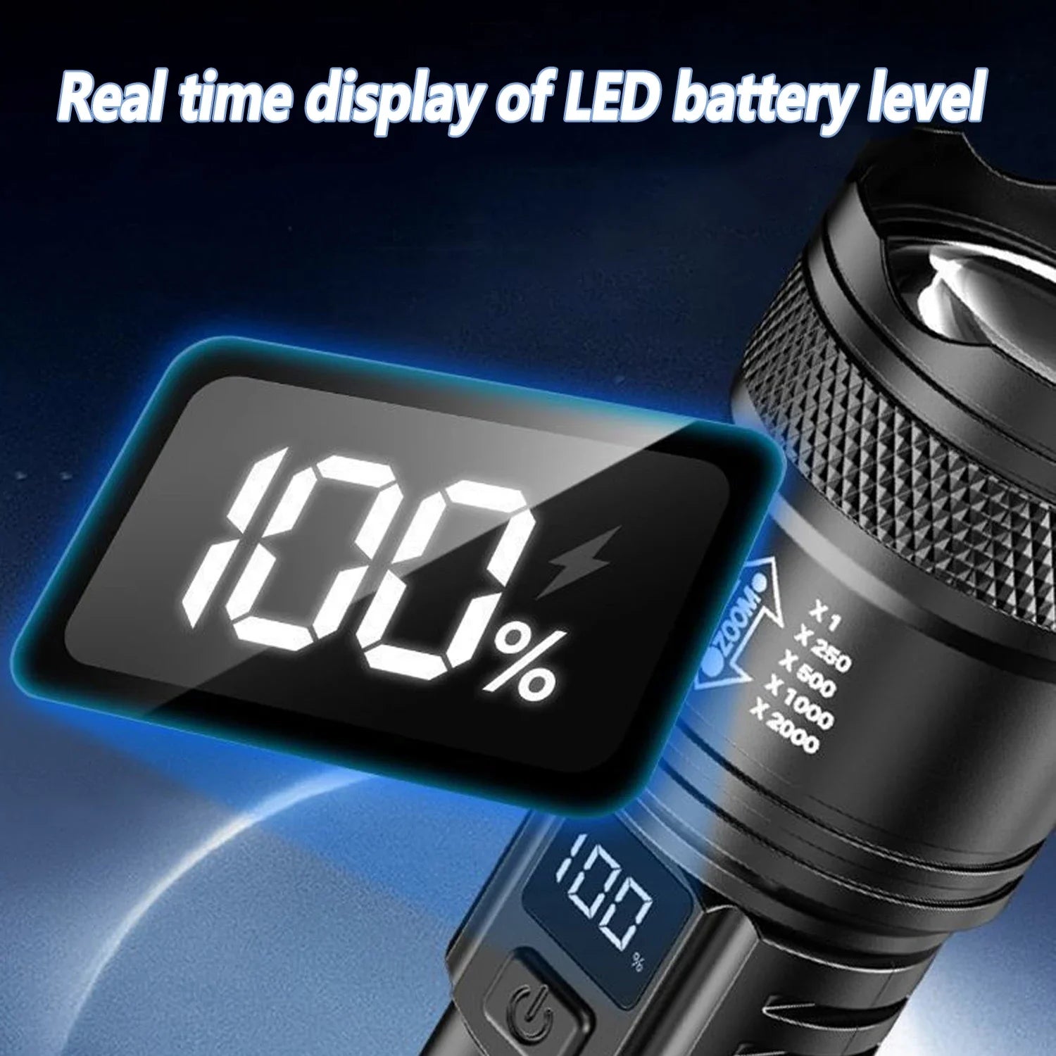 Rechargeable LED Flashlight Zoomable Torch with LCD Display 3 Modes Waterproof High Power Hand Light Outdoor Wilderness Camping by Geo’s Online Store