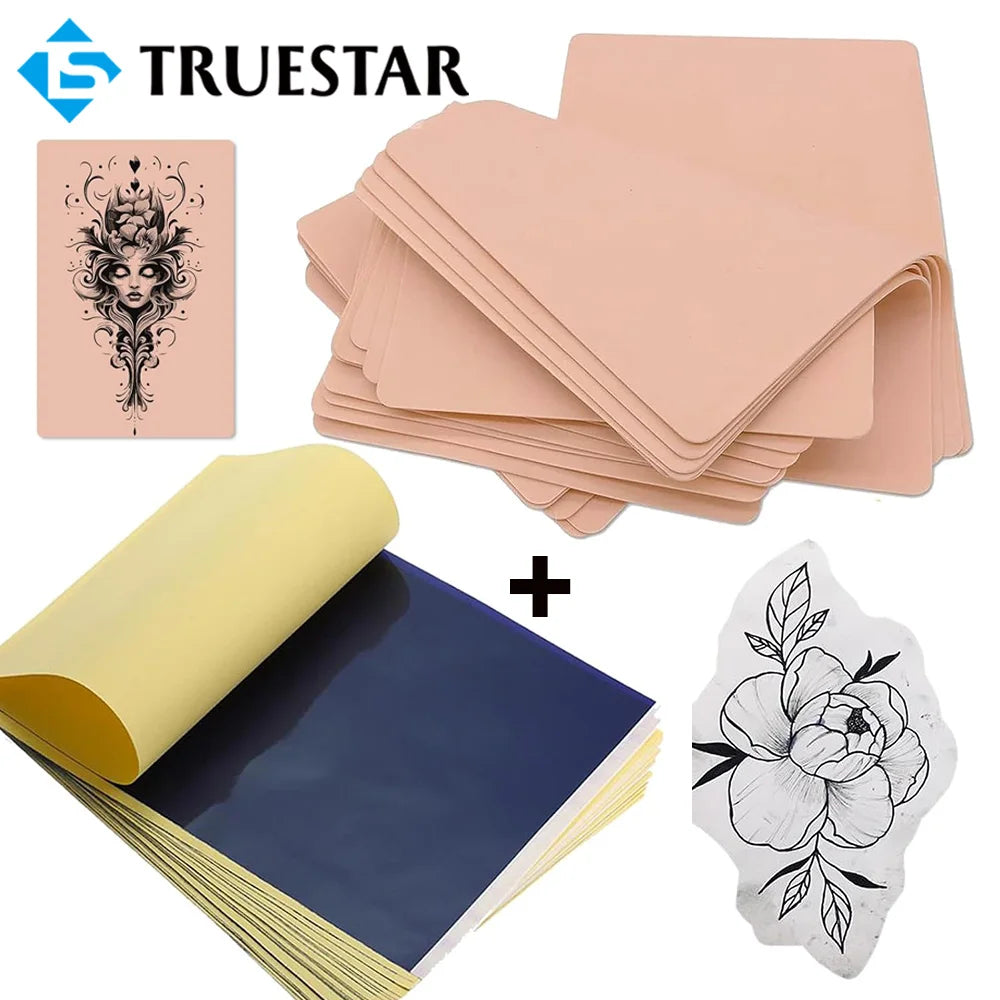 Tattoo Practice Skin and Tattoo Transfer Paper Kit Double Sided Fake Skin with Stencil Paper Set Permanent Makeup Tattoo Supply by Geo’s Online Store
