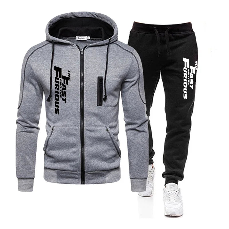 Autumn Winter Popular Mens Tracksuit Zipper Hooded Jacket+Running Pants 2 Piece Set Fast and Furious Print Casual Coat Clothing by Geo’s Online Store
