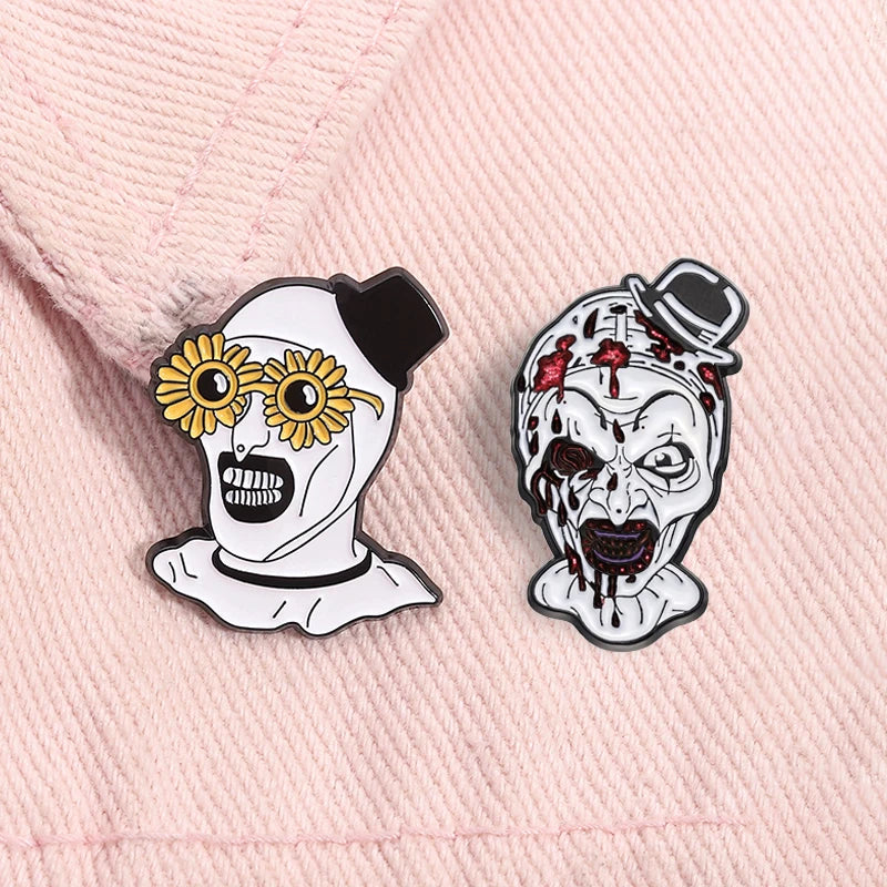 Terrifier Clown Enamel Pin Sunflower Sunglasses Horror Clown Killer Movie Halloween Brooch Lapel Badge Jewelry Gifts For Friends by Geo’s Online Store