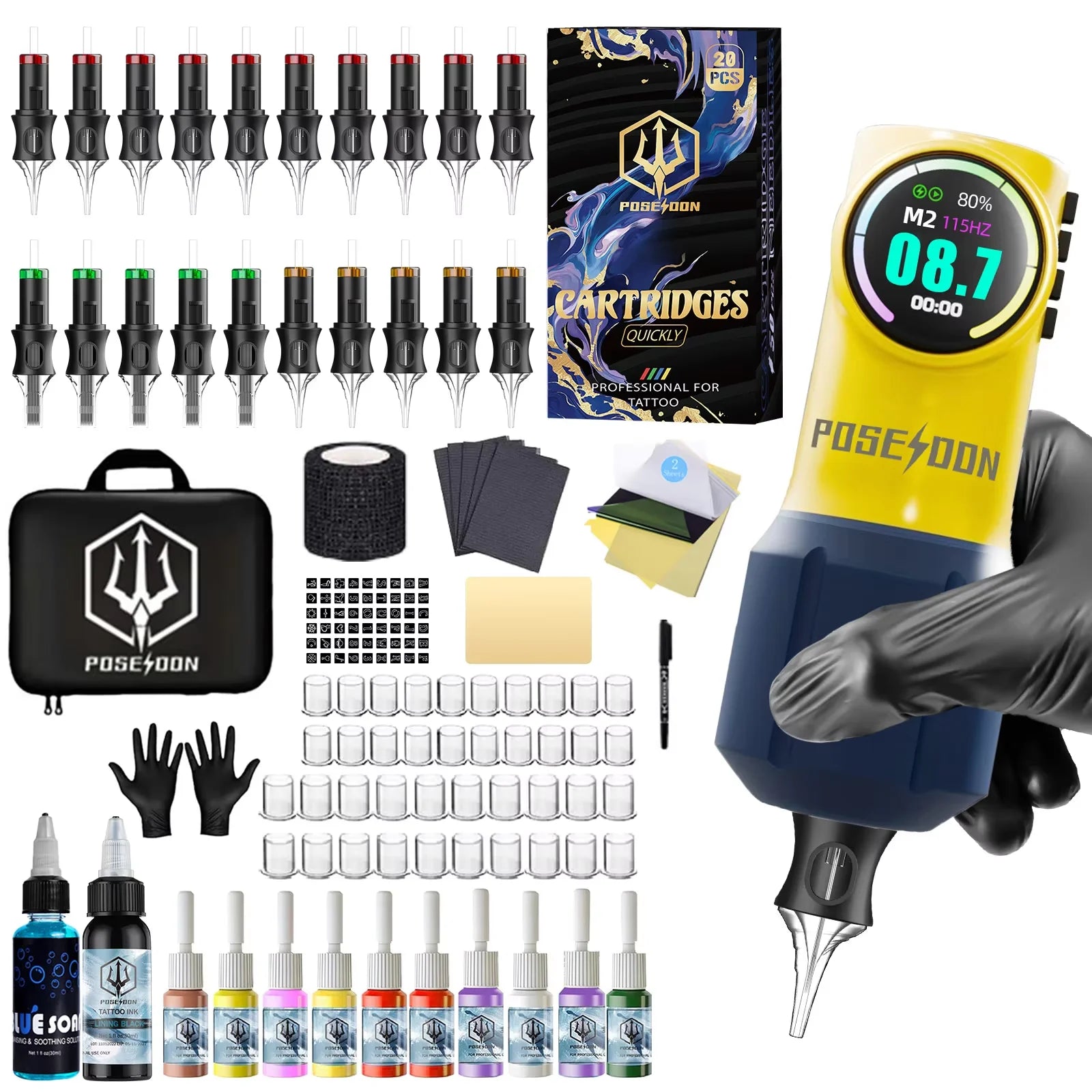 POSEIDON Tattoo Kit or Tattoo Machine Wireless Tattoo Pen For Tattoo Machine Kit 1600MAh Tattoo Power Supply Tattoo Gun Kit by Geo’s Online Store
