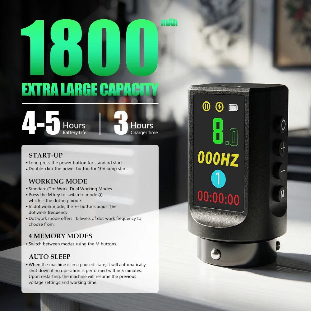T-Rex Wireless Tattoo Machine Rotaty Pen Kit Adjustable Stroke Custom Motor 1800mAh LCD Screen Battery Makeup Pen For Tattoo Set by Geo’s Online Store