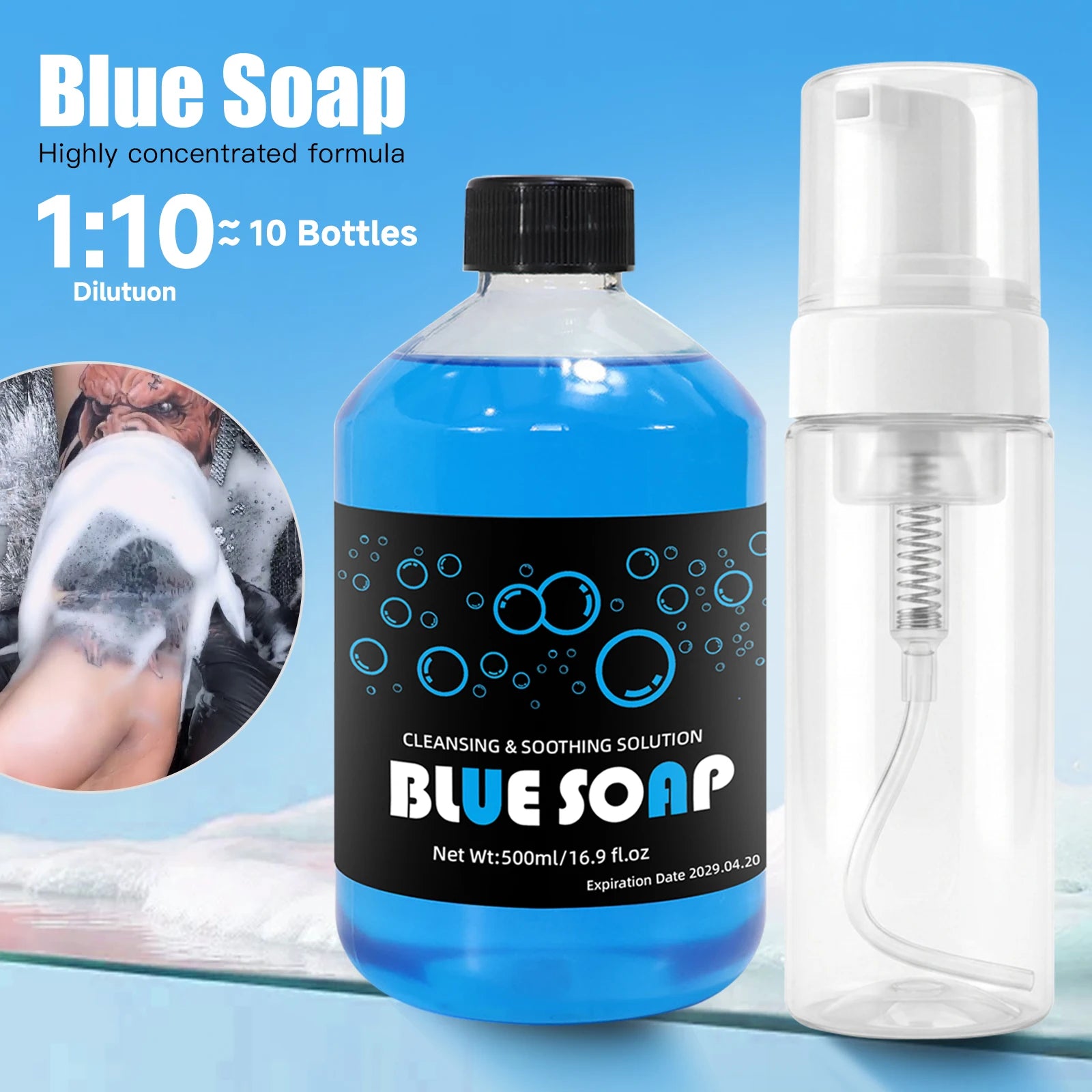 500ml Extra-large Capacity Tattoo Blue Soap With Foaming Pot Tattoo Kit For Tattoo Beginners Tattoo Artists Tattoo Supplies by Geo’s Online Store