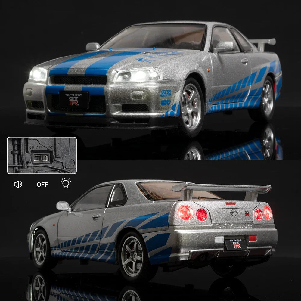 1:24 Scale Car Nissan Skyline GTR-R34 Alloy Vehicle Model Diecast Metal Fast＆Furious Collectible Childrens Birthday Toy Gifts by Geo’s Online Store