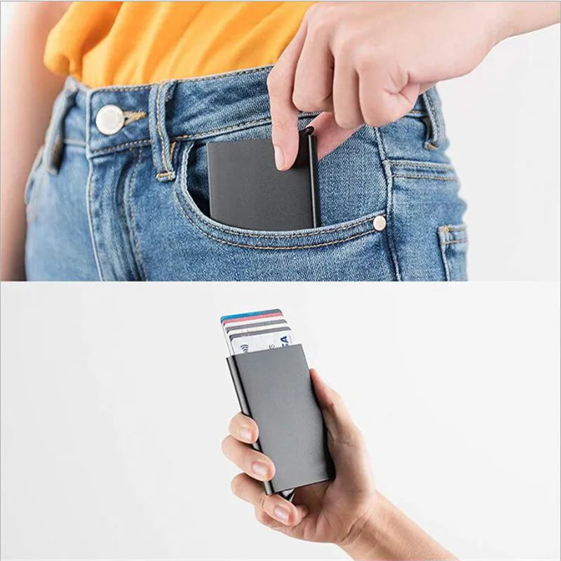 Rfid Smart Wallet Card Holder Metal Thin Slim Men Women Wallets Pop Up Minimalist Wallet Small Black Purse Vallet Walets for Men by Geo’s Online Store