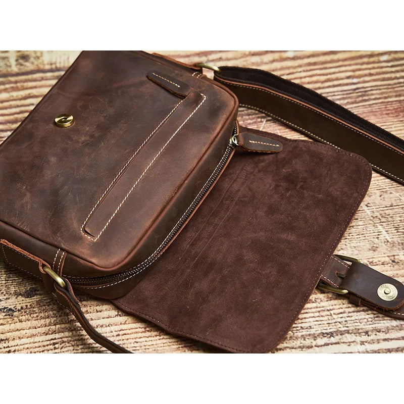NUPUGOO Genuine Leather Men‘s ’ Messenger Bag Vintage Simple Small Shoulder Bag Head Cowhide Satchel College Style by Geo’s Online Store