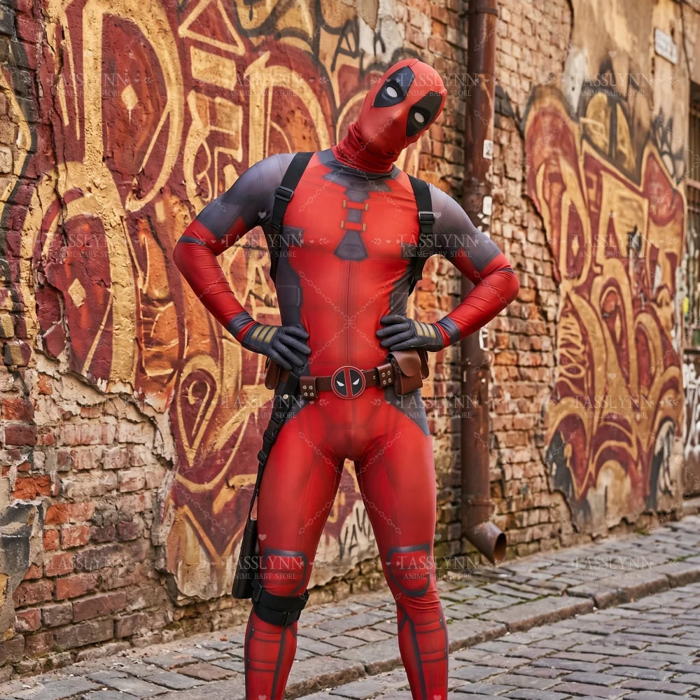 Deadpool Wolverine Cosplay Spandex Zentai Deadpool Bodysuit Halloween Costume Suit Belt Headwear Mask Sword Holster Cosplay by Geo’s Online Store