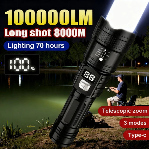 100000LM Super Bright Flashlight Rechargeable LED Torch Long Range Tactical Lamp for Outdoor Waterproof Camping Fishing Lantern by Geo’s Online Store