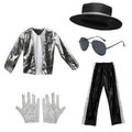 Kids Boy Michael Jackson Billie Jean Cosplay Black Suit Dance Disco Halloween Fancy Dress Up 80s Pop King Costume for Top Pants by Geo’s Online Store