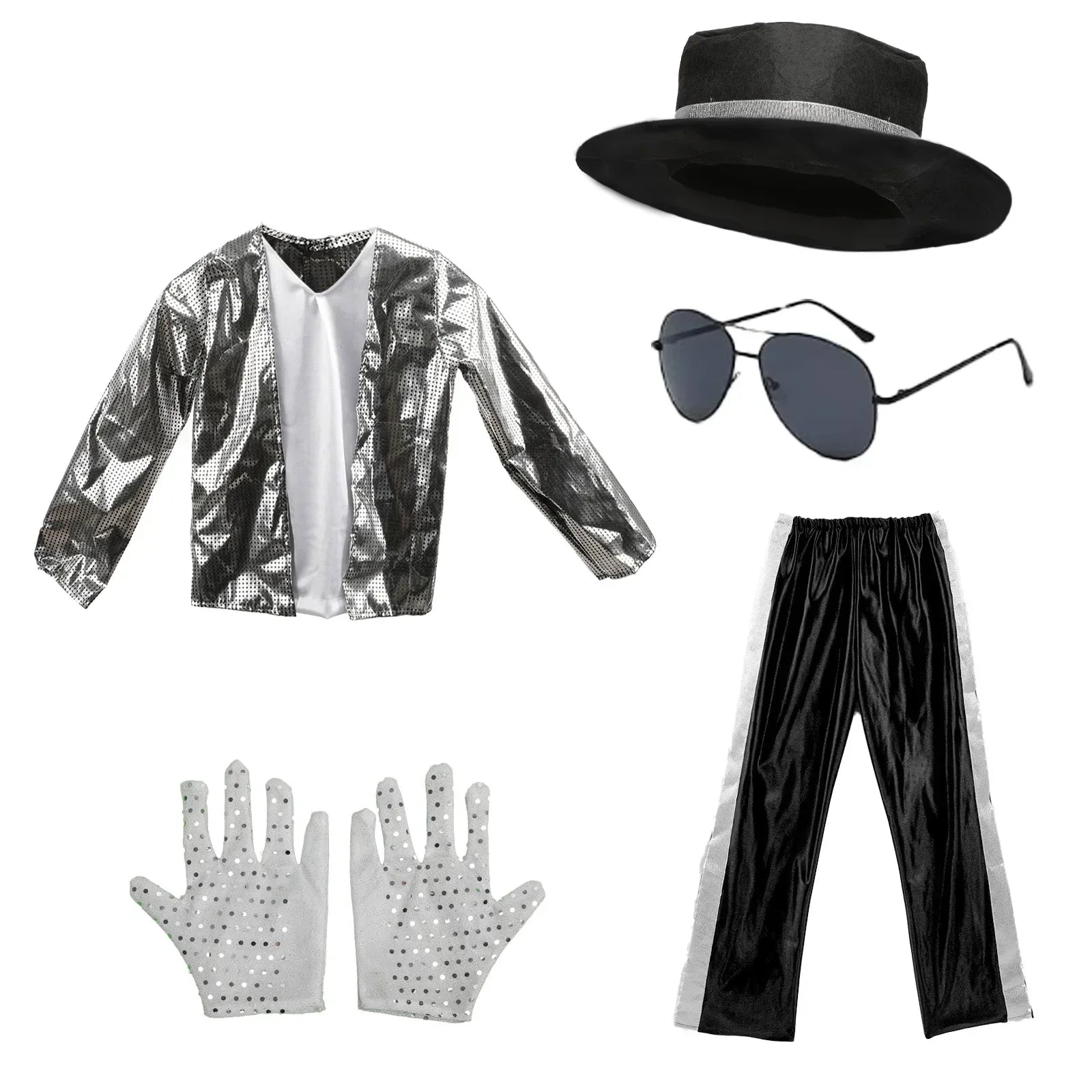 Kids Boy Michael Jackson Billie Jean Cosplay Black Suit Dance Disco Halloween Fancy Dress Up 80s Pop King Costume for Top Pants by Geo’s Online Store