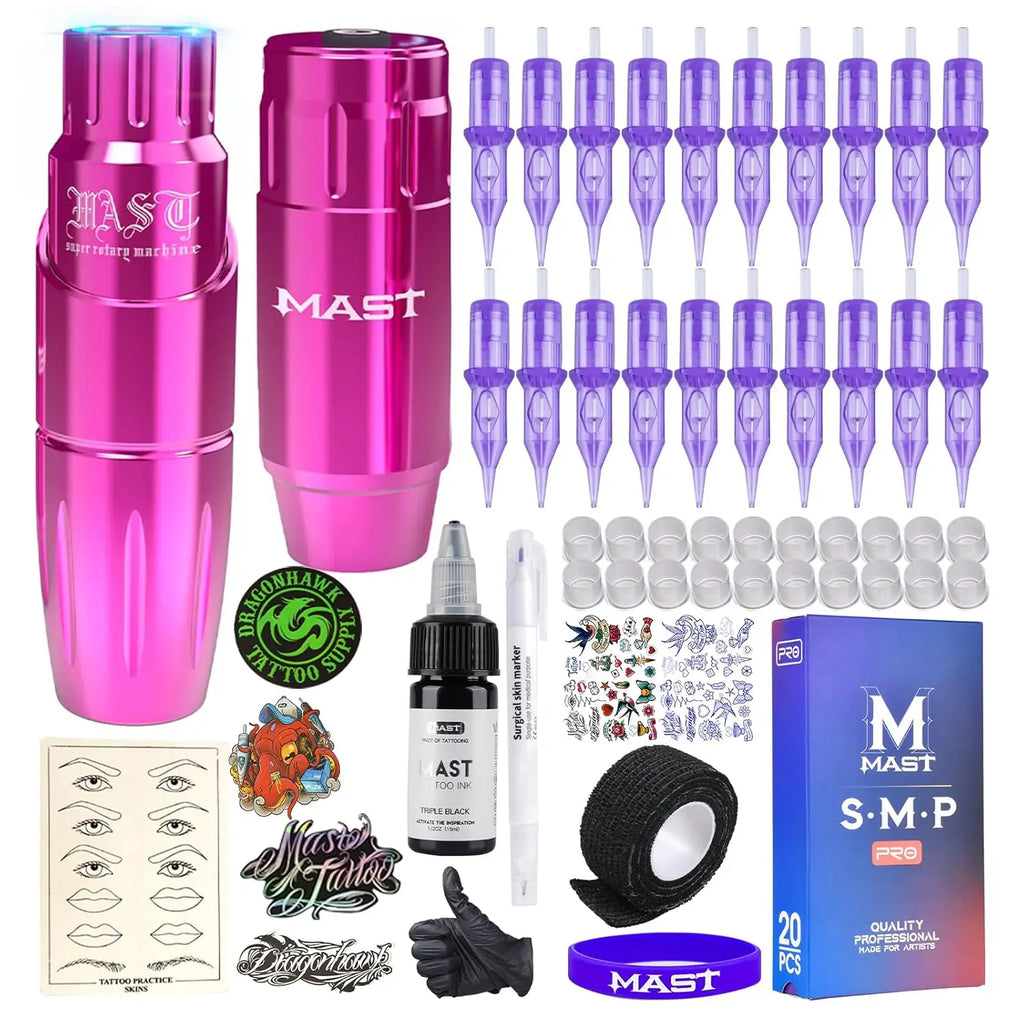 Mast Tour Tattoo Machine Full Kit Permanent Makeup Pen Lightweight Design for Eyebrow & Lip Art Makeup with MAST Pro Cartridge by Geo’s Online Store