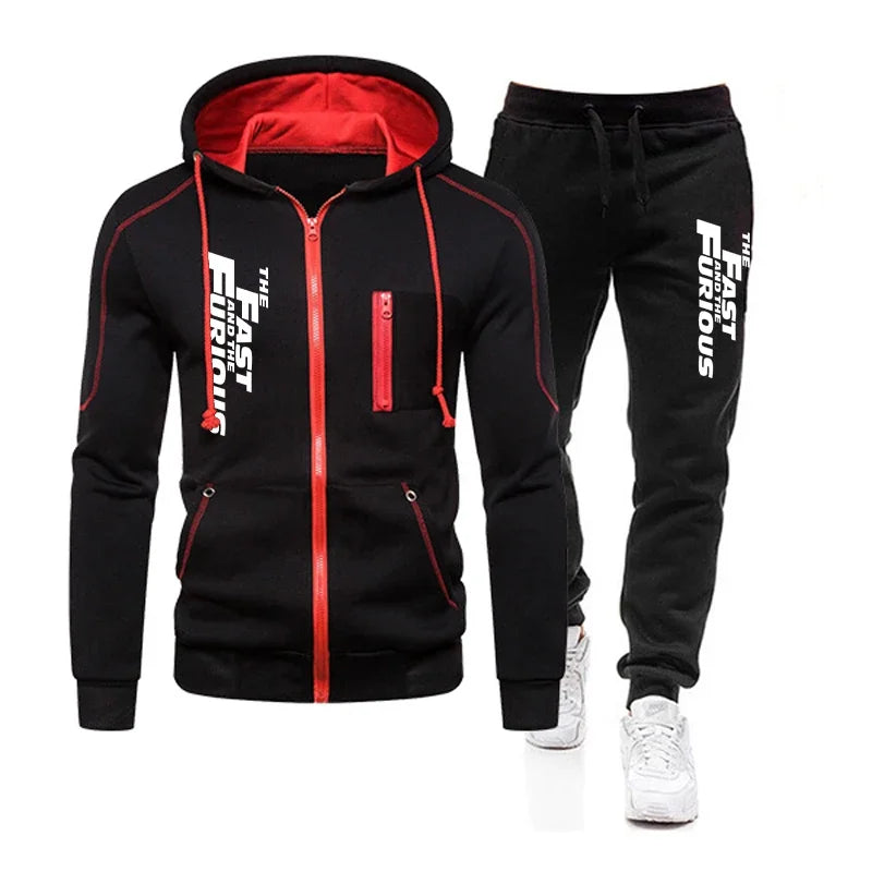 Autumn Winter Popular Mens Tracksuit Zipper Hooded Jacket+Running Pants 2 Piece Set Fast and Furious Print Casual Coat Clothing by Geo’s Online Store
