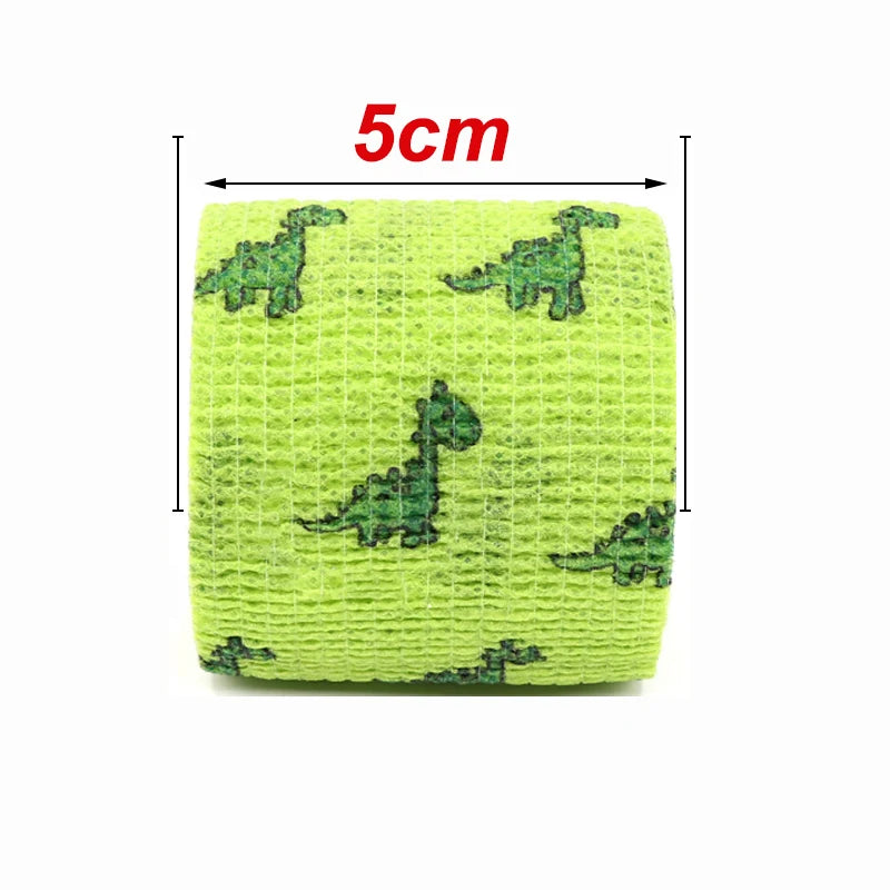 1/6/10 pcs Green Dinosaur Printed Self Adhesive Elastic Bandage 5cm Width Wrap Tape for DIY Tattooing First Aid Kit Pet Tape by Geo’s Online Store