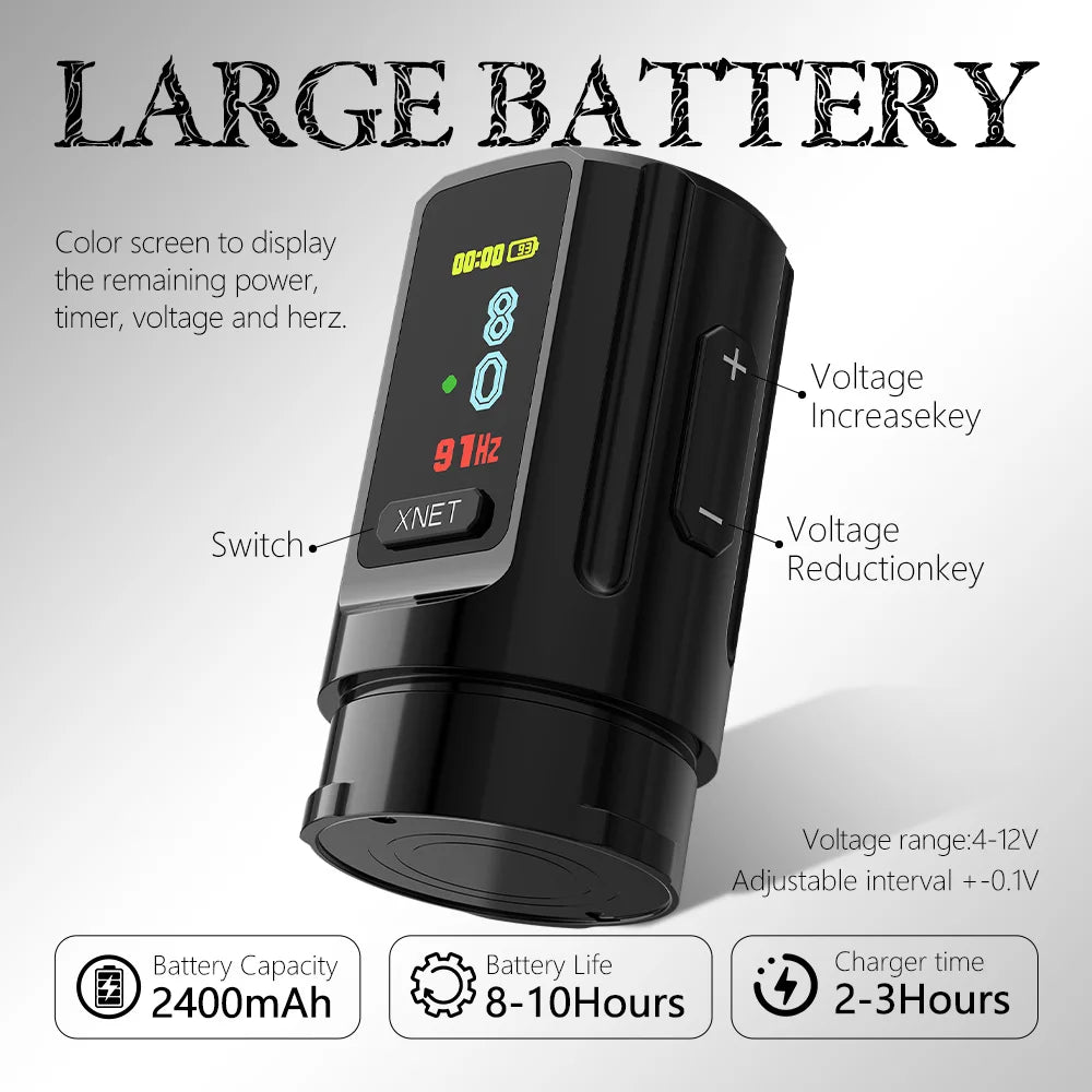 XNET Vipera Wireless Tattoo Machine Kit Adjustable Stroke 2.4-4.2mm OLED Display 60pcs Mixed Tattoo Cartridge for Tattoo Artists by Geo’s Online Store