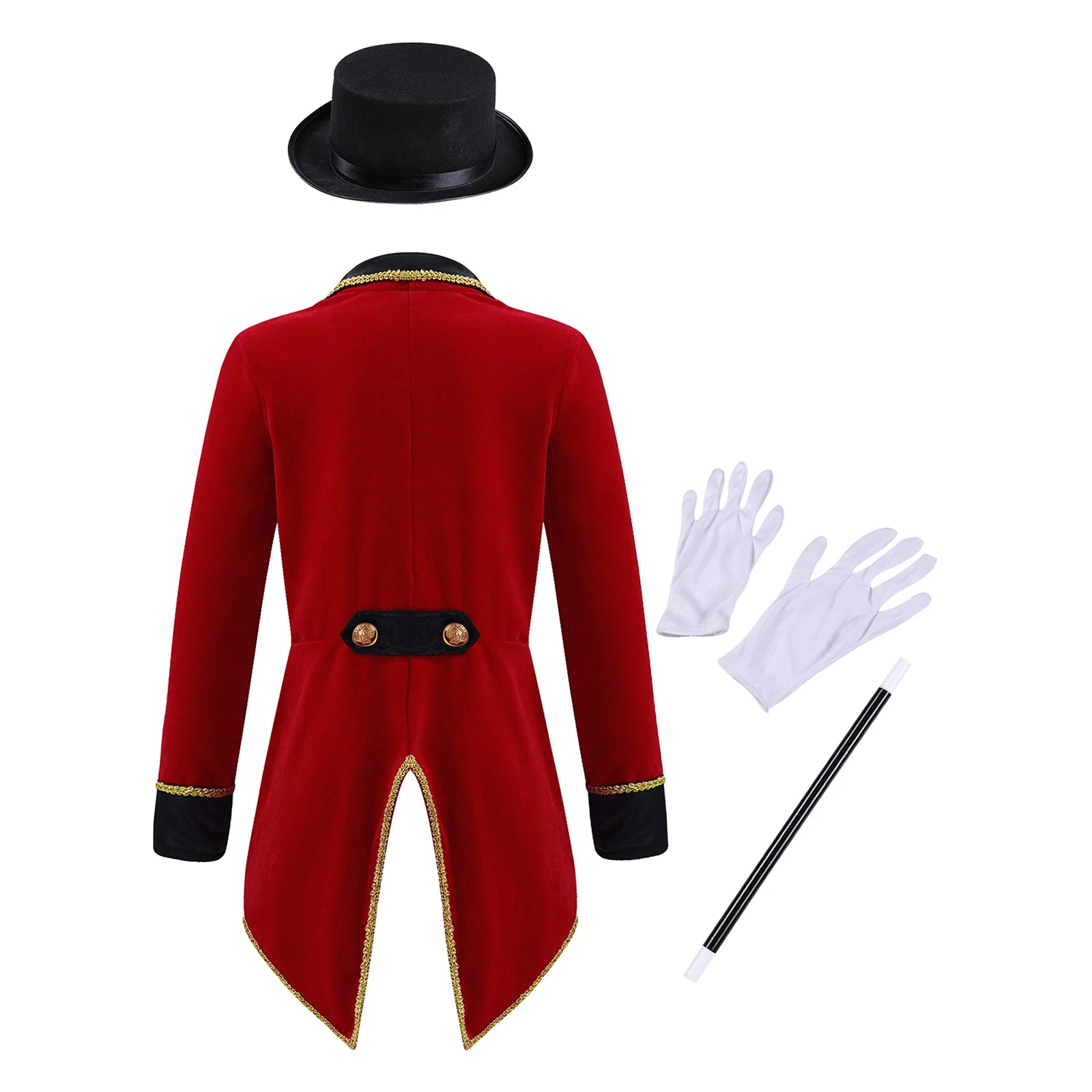 Girls Boys Circus Ringmaster Magician Showman Carnival Cosplay Costume Set Long Sleeve Lapel Tailcoat with Hat Magic Wand Gloves by Geo’s Online Store