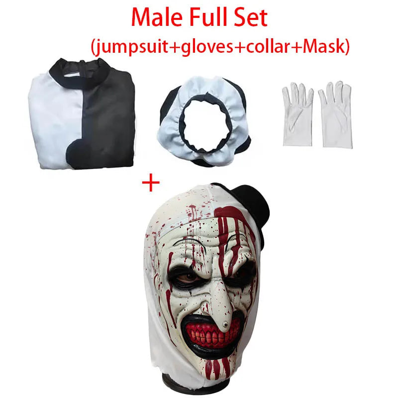 Art Clown Cosplay Costume Outfits the Killer Art Clown Jumpsuit Bodysuit Headgear for Halloween by Geo’s Online Store