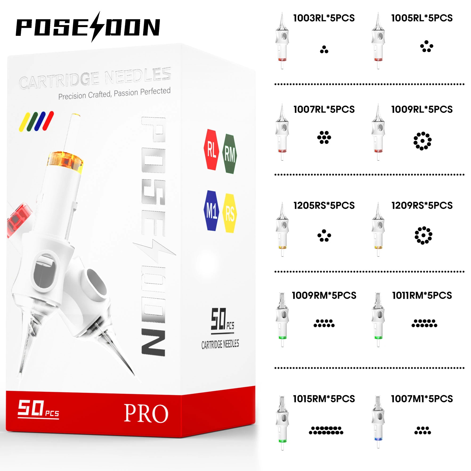 50Pcs Tattoo Needles POSEIDON V6 PRO MAX Tattoo Cartridge Needles New Disposable Safty Permanent Makeup Tattoo Needles Kit by Geo’s Online Store
