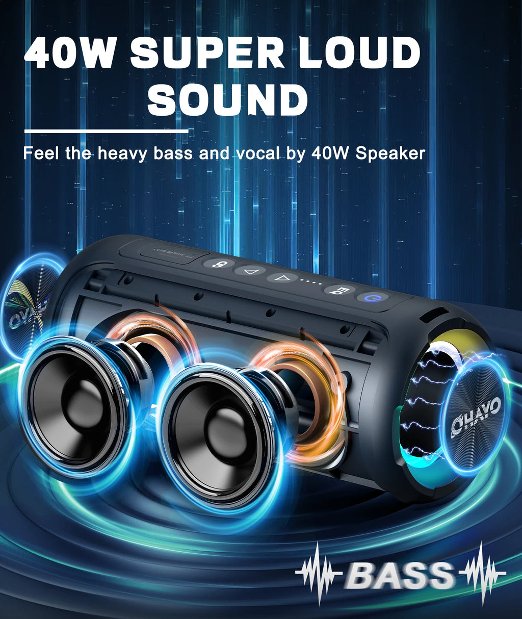Ortizan Bluetooth Speakers 40W Enhanced Bass Portable Outdoor Wireless Speaker 30Hrs IP7 Waterproof Shower Speaker Bluetooth 5.3 by Geo’s Online Store