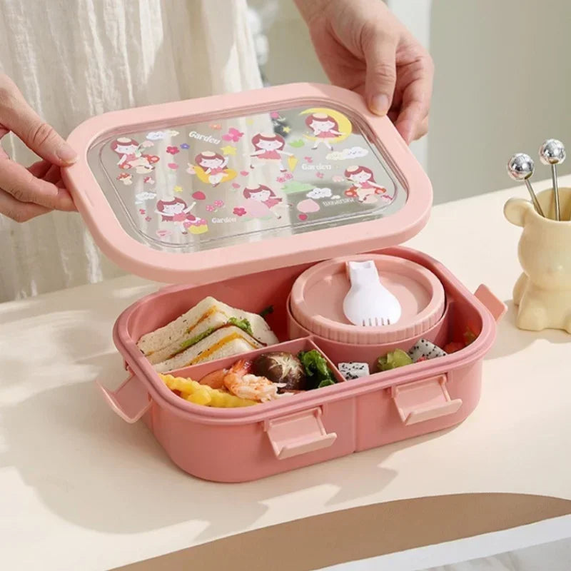 1000/1350ml Cartoon Lunch Box with Soup Bowl Bento Box Buckle Design Sealed and Leak-proof Portable Food Storage Container by Geo’s Online Store