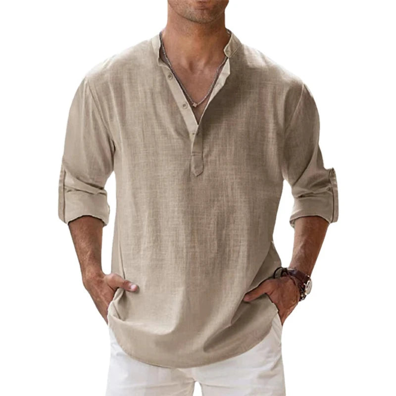 New Cotton Linen Shirts for Men Casual Shirts Lightweight Long Sleeve Henley Beach Shirts Hawaiian T Shirts for Men by Geo’s Online Store
