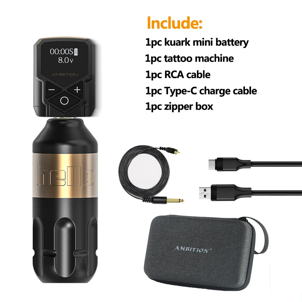 Ambition Tattoo Machine Rotary Pen Kit 2400mAh Wireless Kuark Power Supply Permanent Makeup Eyebrow Lip Tattoo Beginner Artister by Geo’s Online Store