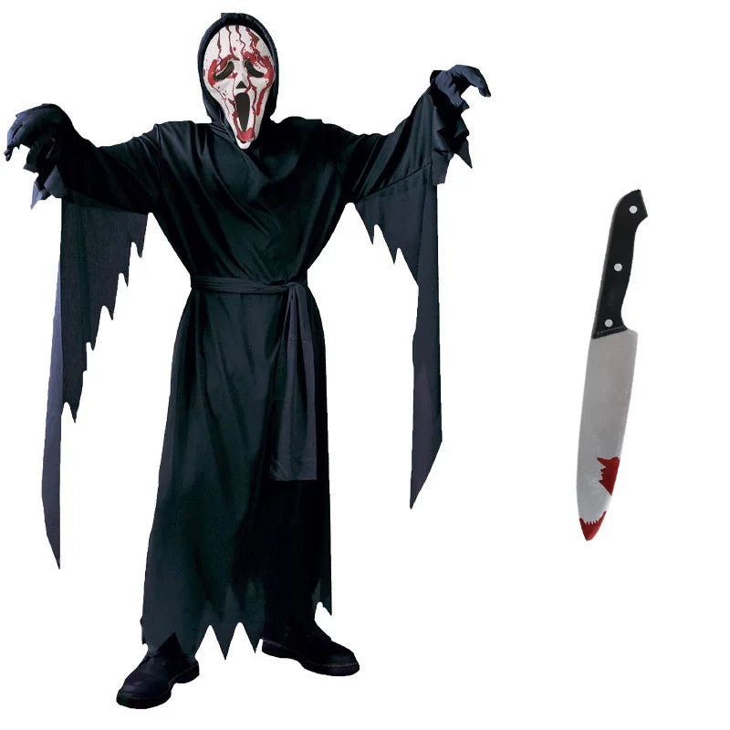 Scream Ghostface Cosplay Costume Horror Movie Mask Robe Outfit Adult Halloween Carnival Party Fancy Dress Role Play Suit by Geo’s Online Store