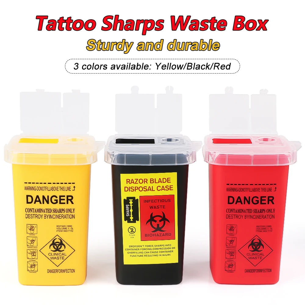 3 Colors Sharps Container Medical Needles Bin Biohazard Tattoo Piercing Needles Disposal Collect Box Tattoo Artist Waste Box by Geo’s Online Store