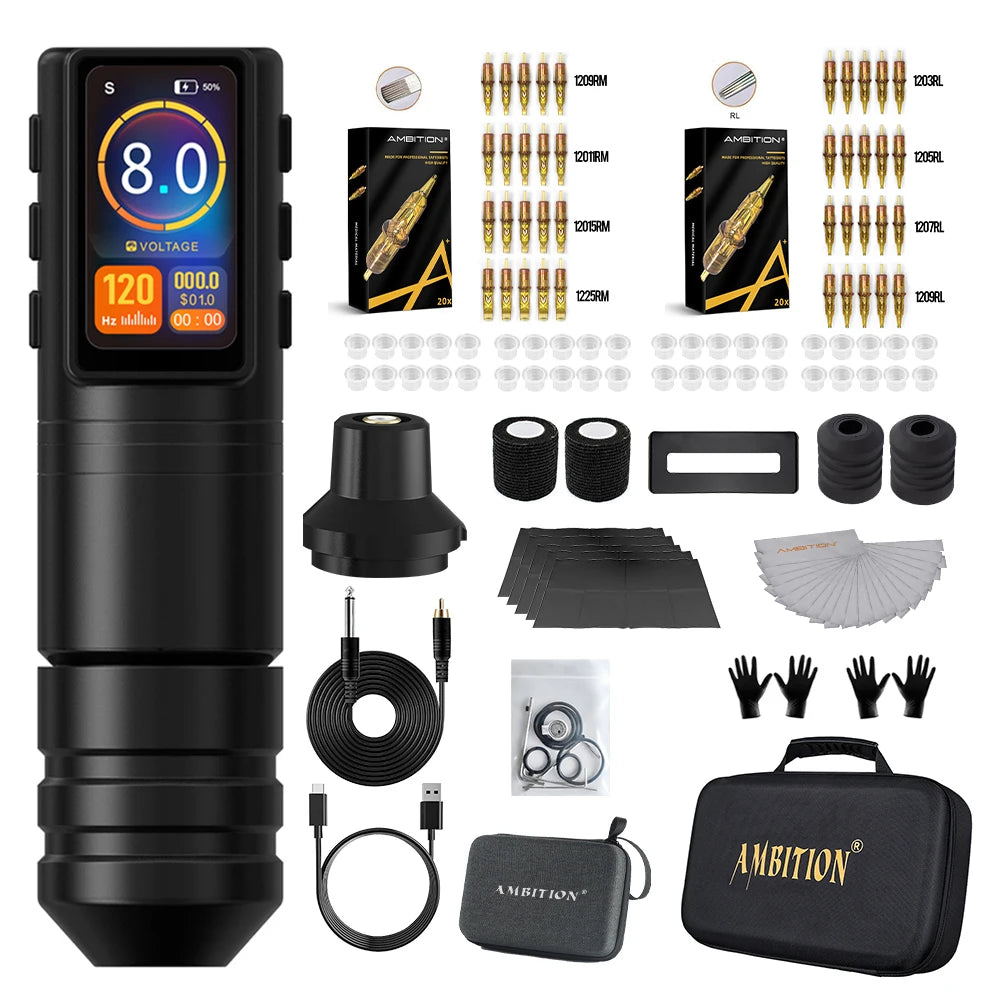 Ambition Ninja Pro Wireless Tattoo Machine Kit 2000mAh Battery 4.0mm Stroke Tattoo Pen Professional Set Permanent Makeup Tools by Geo’s Online Store
